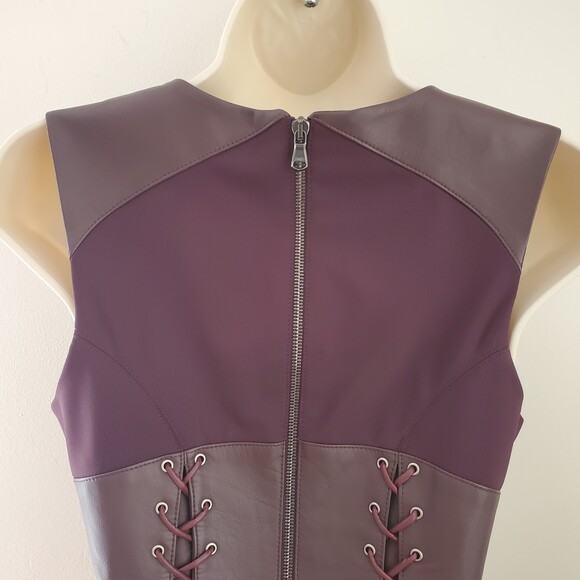 Veronica Beard 0 Leather Corset Back Vest Peplum Sleeveless Burgundy Plum Tank - Picture 9 of 12